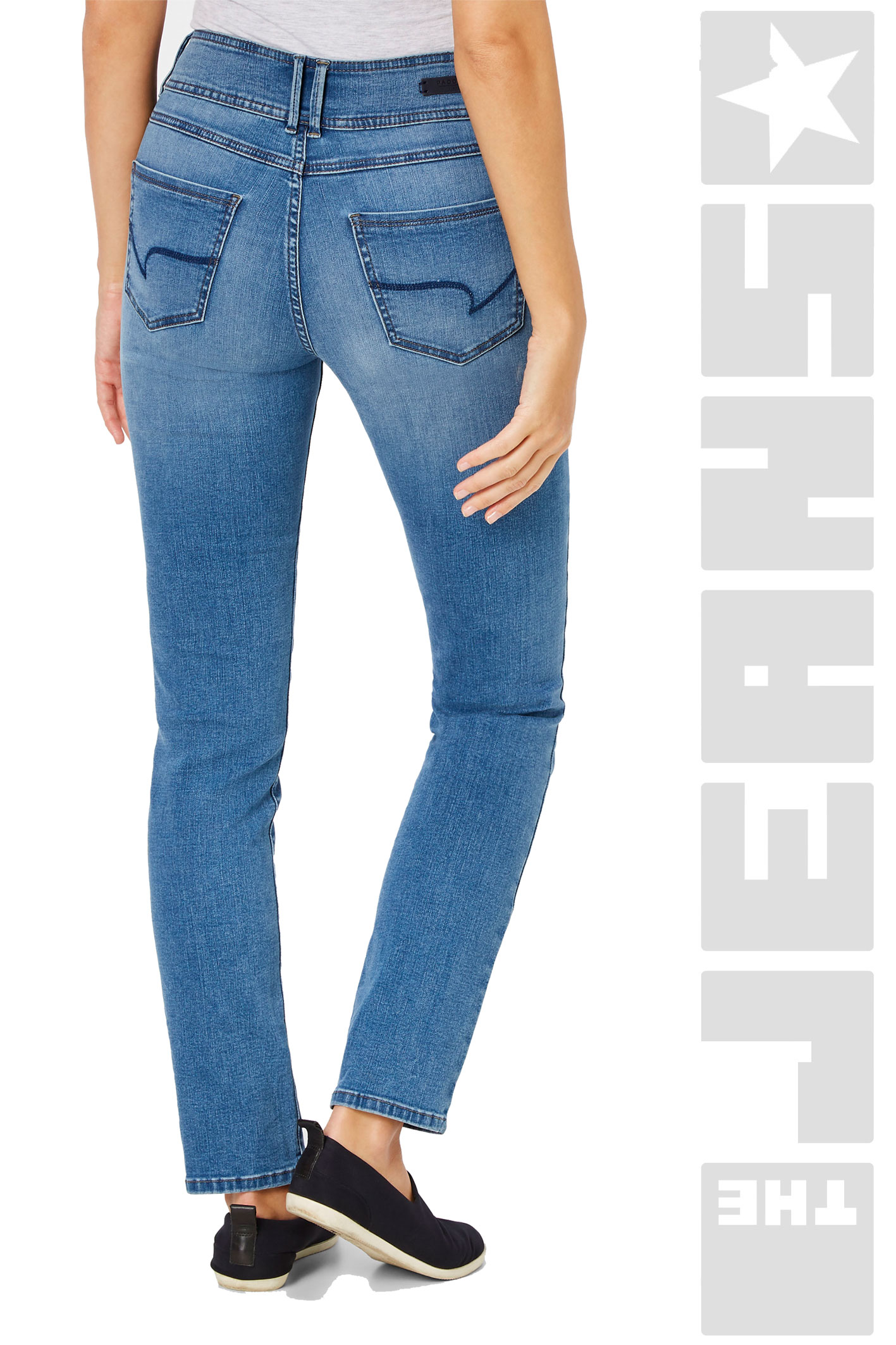 Pat Shape Denim Mid Blue Stone Washed