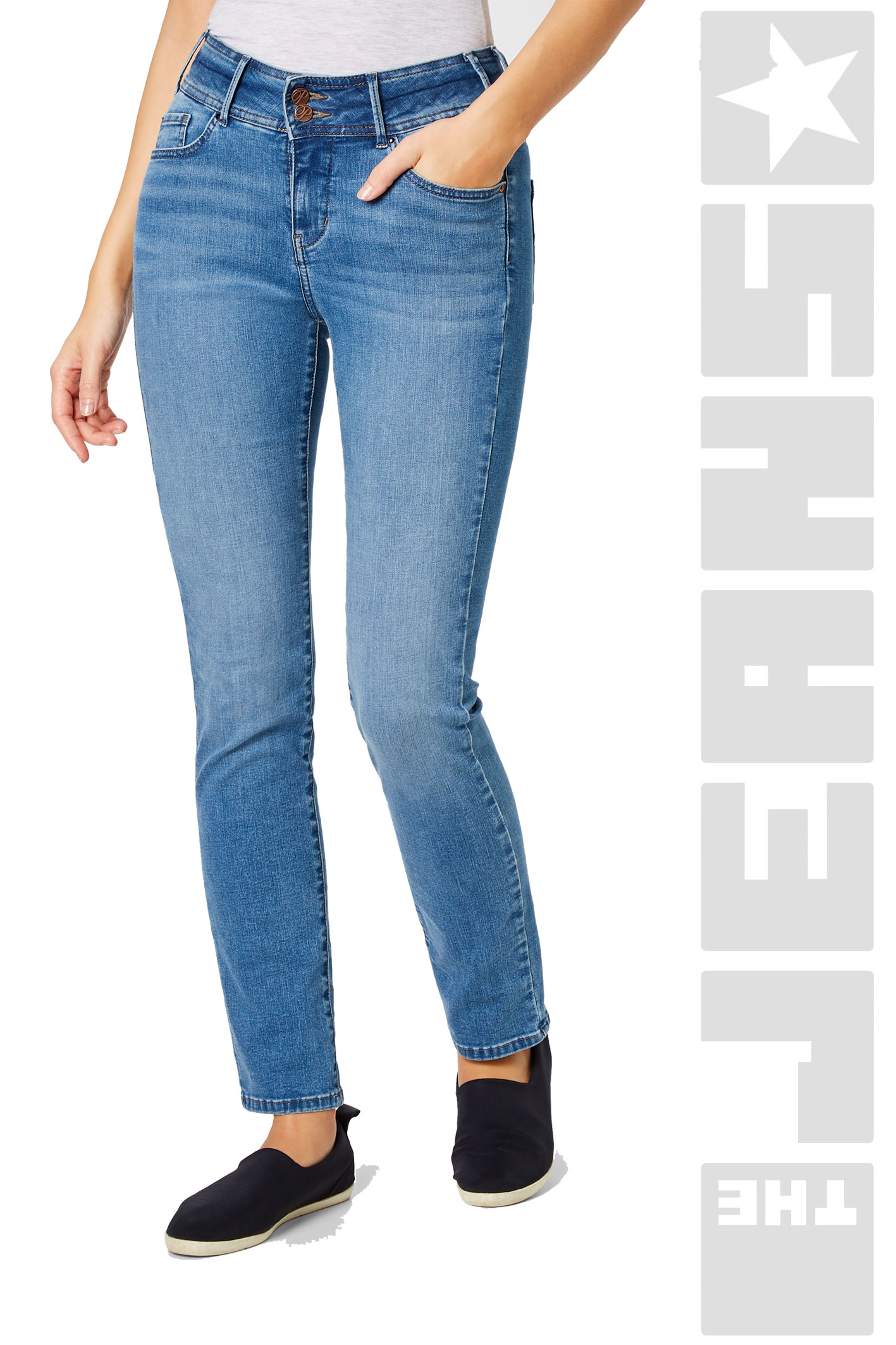 Pat Shape Denim Mid Blue Stone Washed