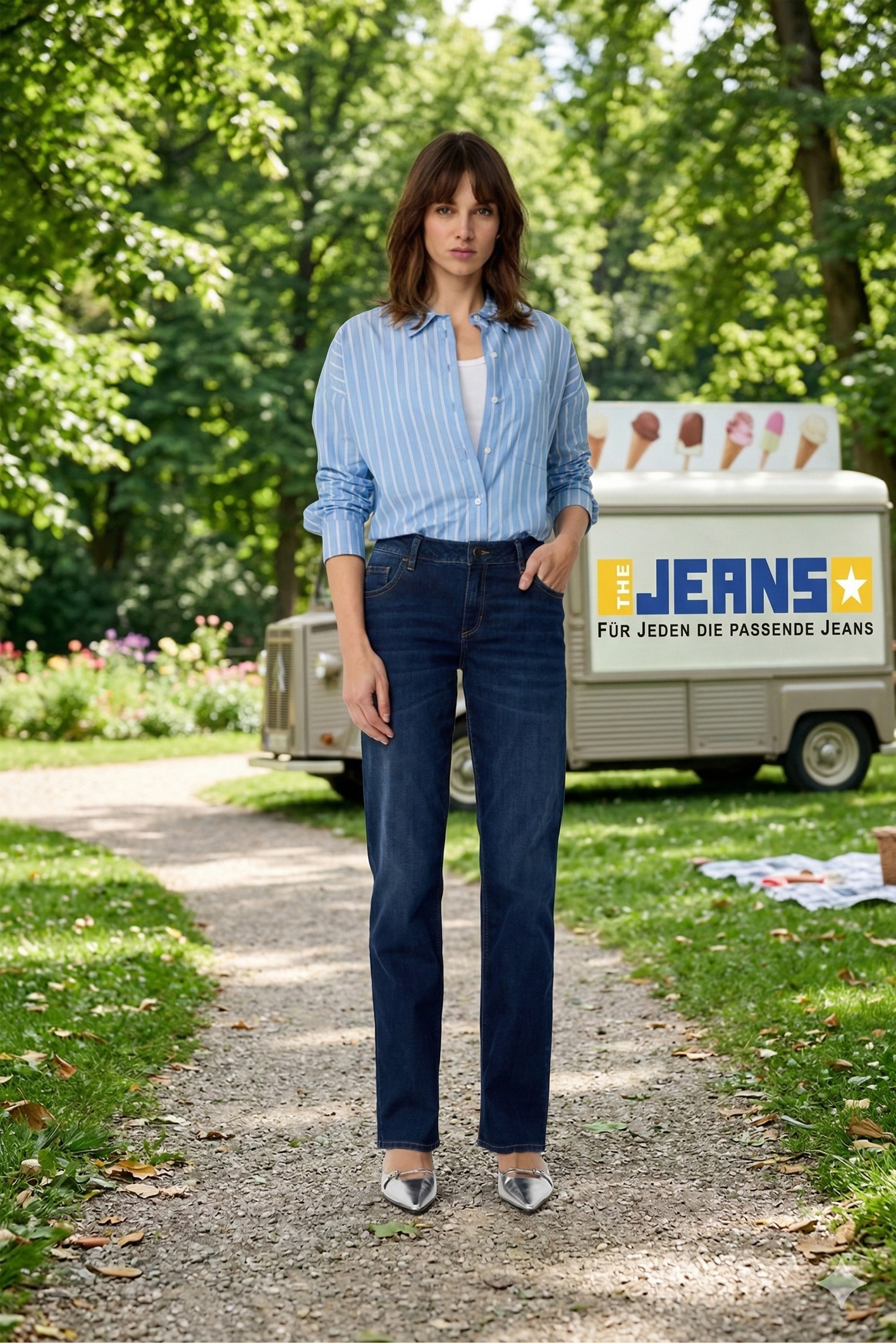 LARA Dark Blue Regular Fit Used Moustache Regular Fit